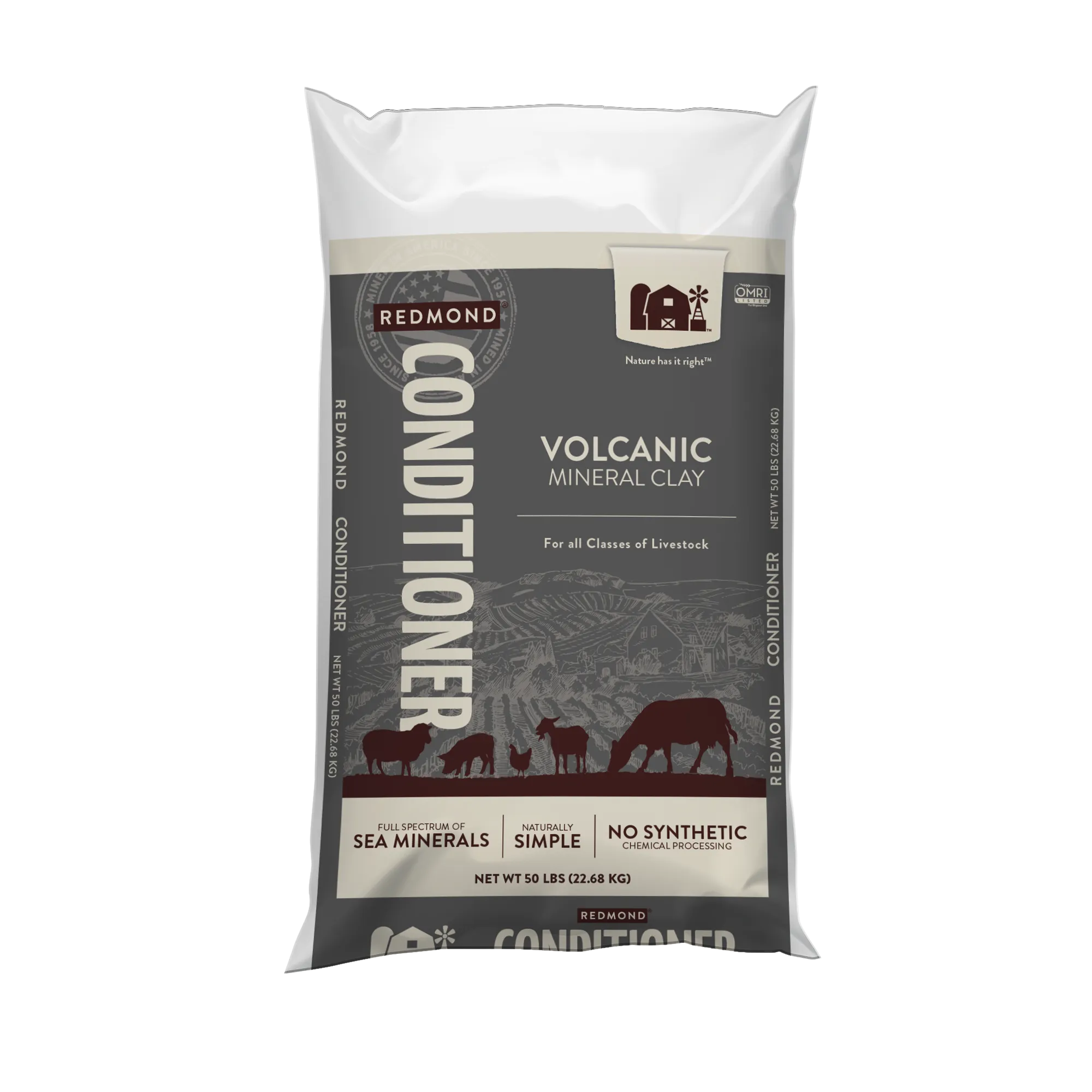  A 25-pound bag and 5-pound pouch of Redmond Sheep Mineral, premium mineral supplements for sheep.